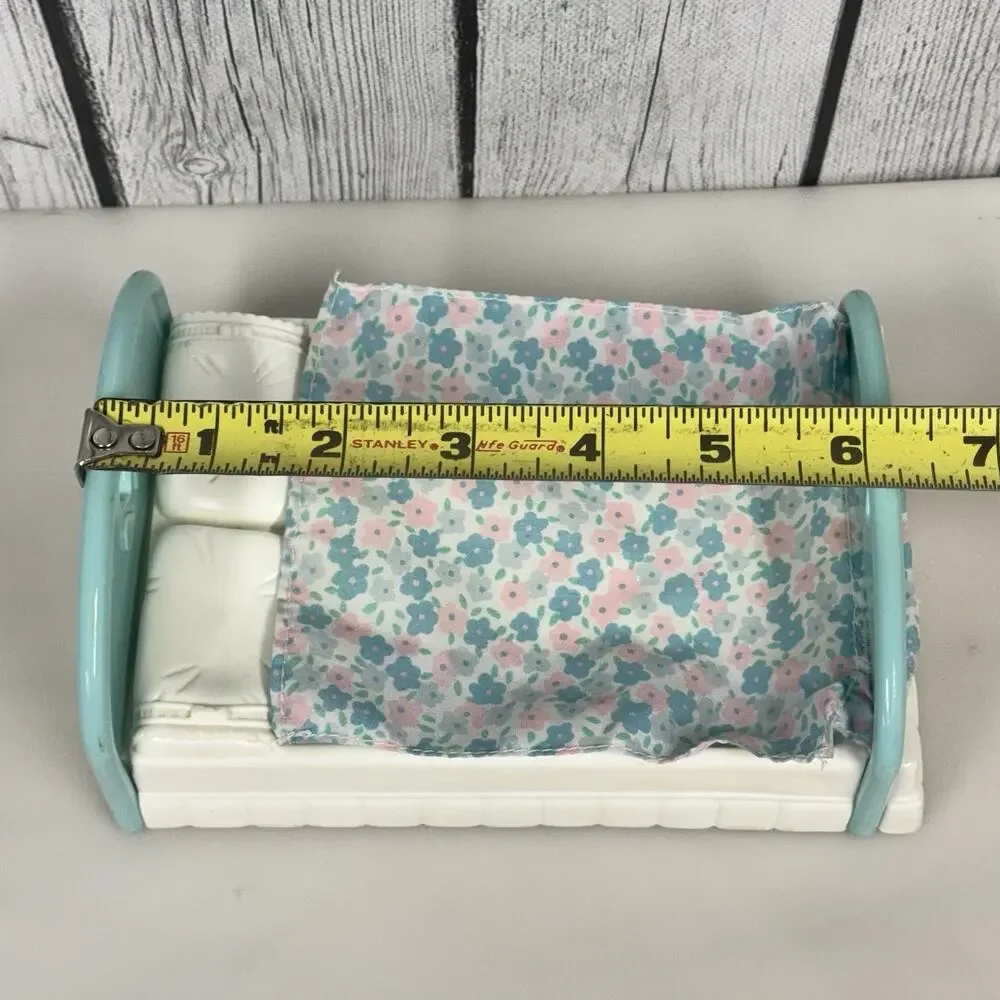 Fisher Price Loving Family Dollhouse 1993 Double Parent Bed w Floral Cloth Cover